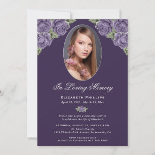 Invitación Elegante servicio conmemorativo de fotos con flore