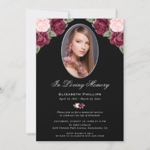 Invitación Elegante servicio conmemorativo de fotos florales 