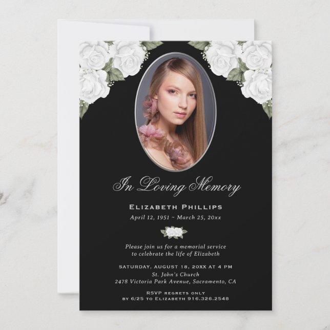 Invitación Elegante servicio conmemorativo de fotos florales  (Anverso)