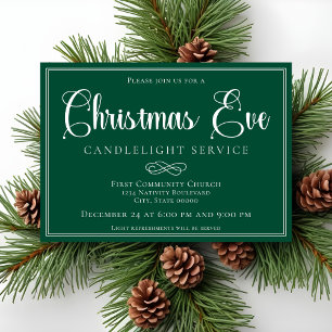 Invitación Elegante Servicio de Nochebuena con Velas Verdes