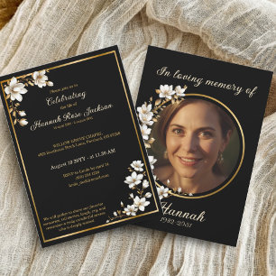 Invitación Elegante Servicio Funerario de Magnolia Dorada Neg