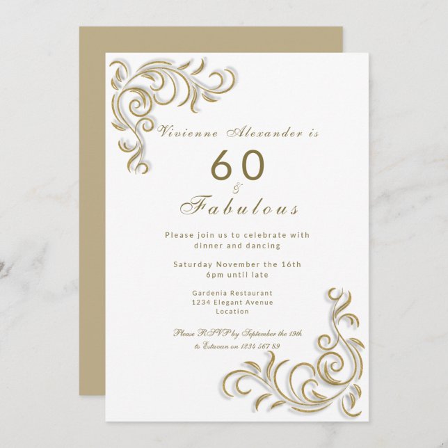 Invitación Elegante sesenta y fabuloso pergamino de oro de cu (Anverso / Reverso)