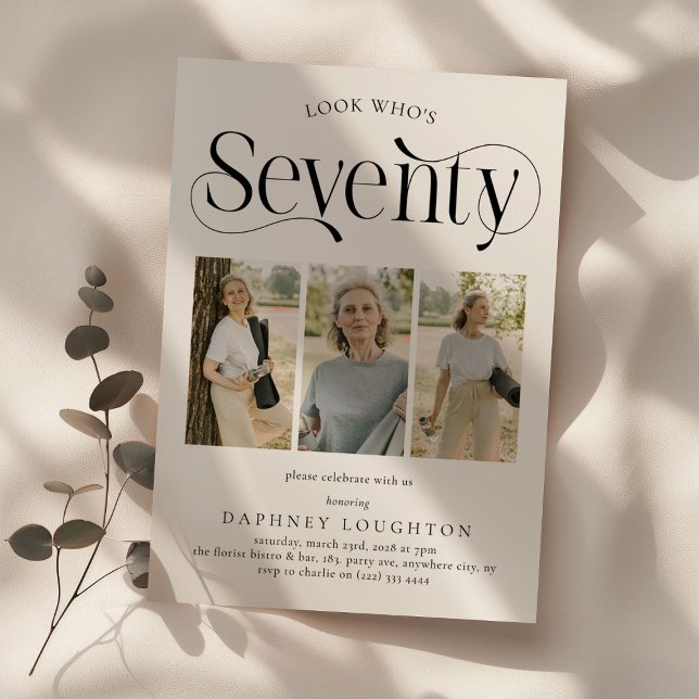 Invitación Elegante SETENTA 3 collage de fotos 70 cumpleaños (Subido por el creador)