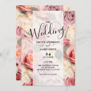 Invitación Elegante Shabby Chic Boda con flores rosadas de en