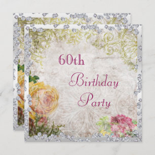 Invitación Elegante Shabby Chic Rosas y Diamantes Cumpleaños 