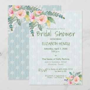 Invitación Elegante Shabby Chic Vintage Floral Bridal Shower