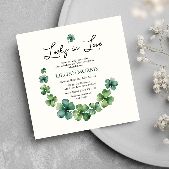 Invitación Elegante Shamrock afortunado en Love Bridal Shower (Subido por el creador)