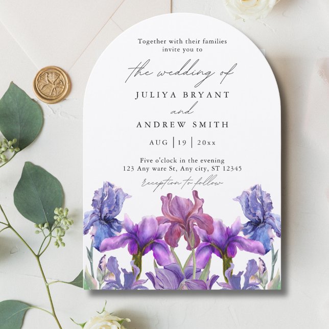 Invitación Elegante shimmer Iris boda de escritura de arco fl (Subido por el creador)