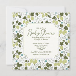 Invitación Elegante Shower de Bebé de Grosella y Flores Azule