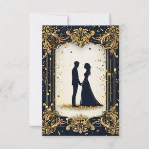 Invitación Elegante Silueta de Boda con Marco Dorado Ornament