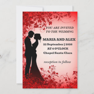 Invitación Elegante Silueta de Boda en Medio de Diseño Floral