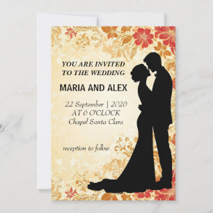 Invitación Elegante Silueta de Boda en Medio de Diseño Floral