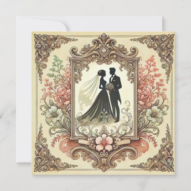 Invitación Elegante Silueta de Boda Enmarcada (Anverso)