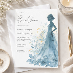 Invitación Elegante Silueta de Novia con Flores Regadera de B