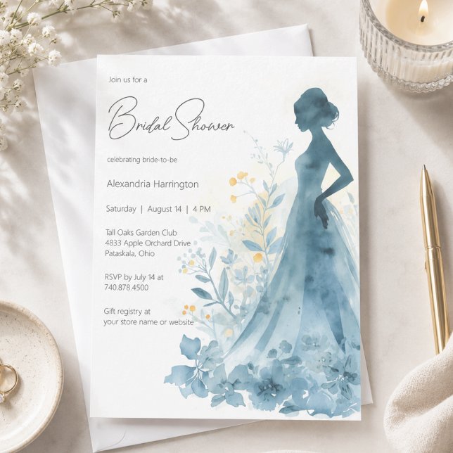 Invitación Elegante Silueta de Novia con Flores Regadera de B (Subido por el creador)
