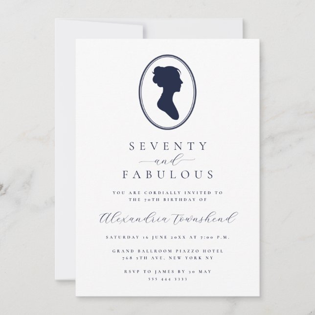 Invitación Elegante Silueta Vintage Cumpleaños 70 (Anverso)