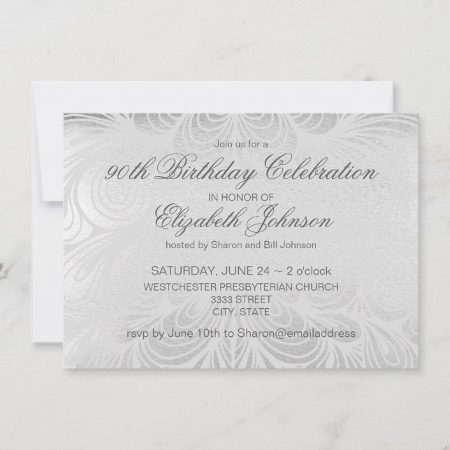 Invitación Elegante Silver 90 cumpleaños (Anverso)