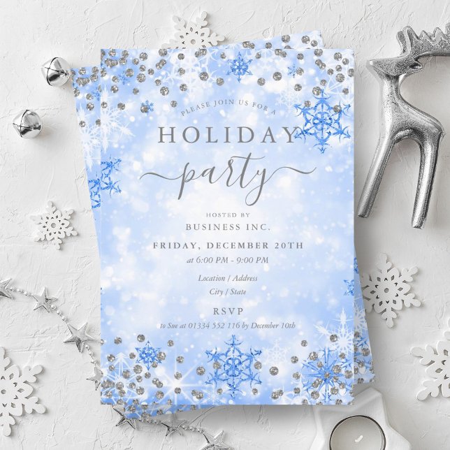 Invitación Elegante Silver Blue Xmas Winter Company Holiday (Elegant Silver Blue Xmas Winter Company Holiday Invitation)
