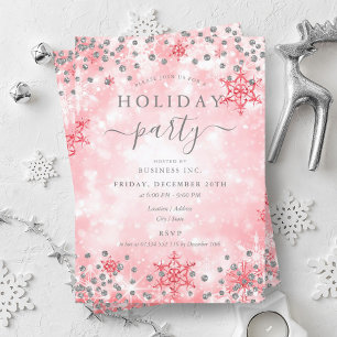 Invitación Elegante Silver Red Xmas Winter Company Holiday