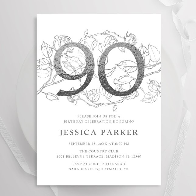 Invitación Elegante Silver White 90 cumpleaños (Subido por el creador)