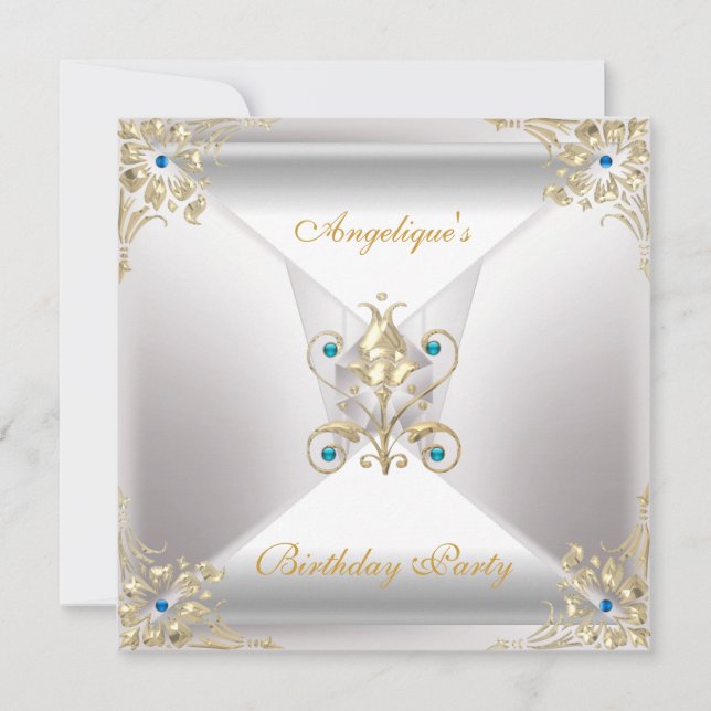 Invitación Elegante Silver White Gold Blue Jewday (Anverso)