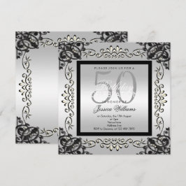 Invitación Elegante Silver y Black Women's 50th Birthday
