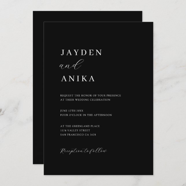 Invitación Elegante simple Boda blanco y negro (Anverso / Reverso)