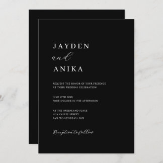 Invitación Elegante simple Boda blanco y negro