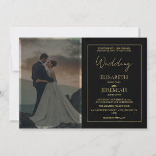 Invitación Elegante simple Boda de fotografías en negro y oro