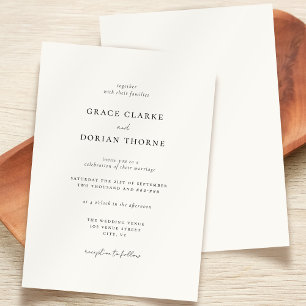Invitación Elegante simple Boda Neutral Mínimo Marfil Blanco