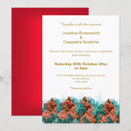 INVITACIÓN ELEGANTE SIMPLE BODA SENCILLO DE FLORES ROJOS DE O