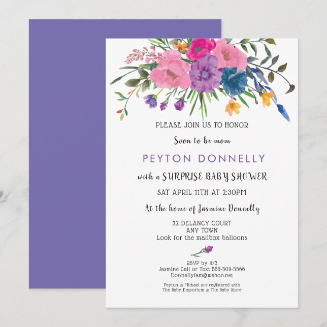 Invitación Elegante simple Bonito Floral Baby Shower (Anverso / Reverso)
