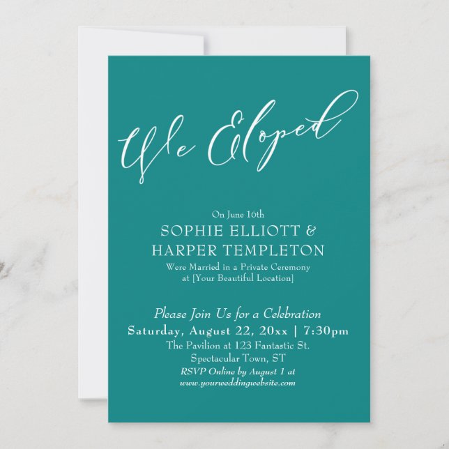Invitación Elegante, Simple Celebración Verde azulada Elegant (Anverso)