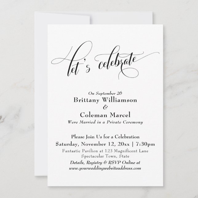 Invitación Elegante Simple Celebremos Blanco y Negro (Anverso)