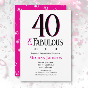 Invitación Elegante Simple Cuarenta y Fabuloso Cumpleaños Ros
