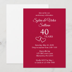Invitación Elegante Simple Cumpleaños Personalizado Ruby 40 A