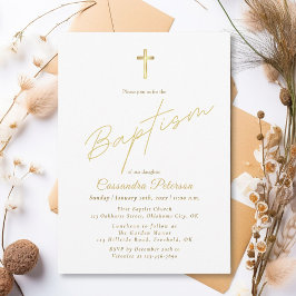Invitación Elegante Simple De Baptismo De Oro