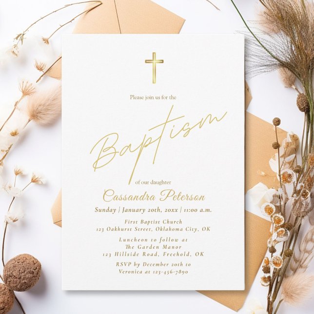 Invitación Elegante Simple De Baptismo De Oro (Subido por el creador)