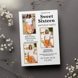 Invitación Elegante Simple de Oro Blanco Foto Sweet Sixteen