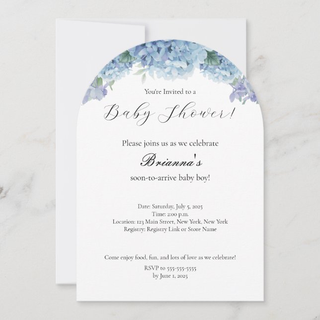 Invitación Elegante Simple Dusty Blue Floral Boy Baby Shower (Anverso)