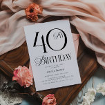 Invitación Elegante simple Fiesta de cumpleaños número 40<br><div class="desc">Elegante y simple 40.ª invitación a la fiesta de cumpleaños</div>