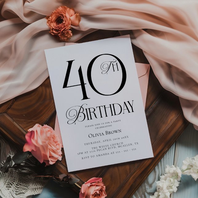 Invitación Elegante simple Fiesta de cumpleaños número 40 (Subido por el creador)