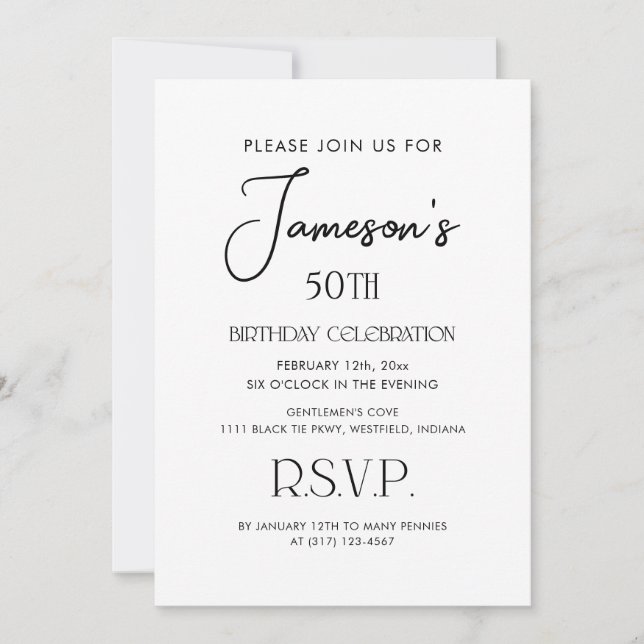 Invitación Elegante simple fiesta de cumpleaños número 50 de  (Anverso)