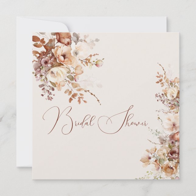 Invitación Elegante, simple flor de campo, ducha de novia caí (Anverso)