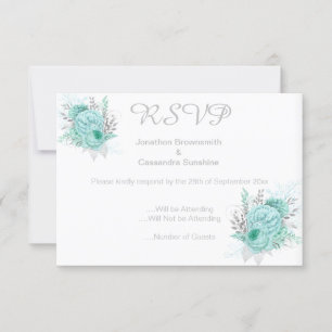 INVITACIÓN ELEGANTE SIMPLE FLORAL AQUA PURPURINA RSVP