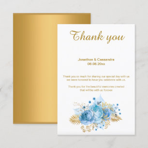 INVITACIÓN ELEGANTE SIMPLE FLORAL AZUL ORO INVERSO GRACIAS