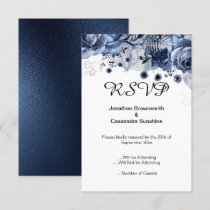 INVITACIÓN ELEGANTE SIMPLE FLORAL NAVY GRY RSVP