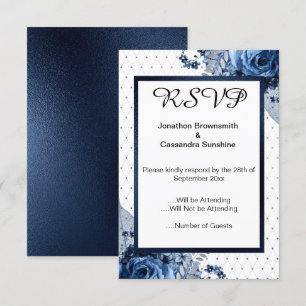 INVITACIÓN ELEGANTE SIMPLE FLORAL NAVY PATTERN RSVP