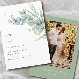 Invitación Elegante simple foto verde sabia salva la fecha