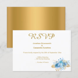 INVITACIÓN ELEGANTE SIMPLE GOL AZUL FLORAL ORO RSVP